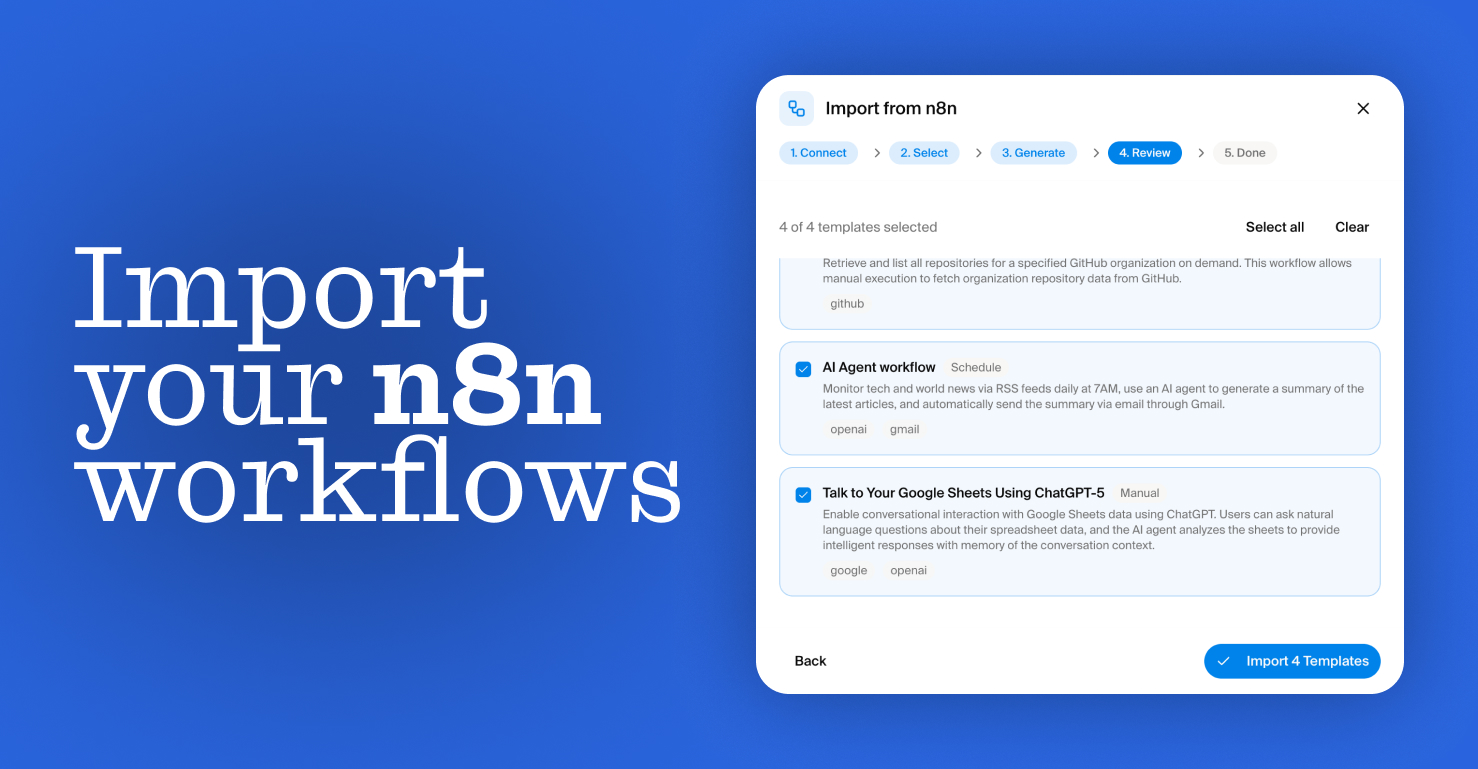 Upload your n8n workflows in one click